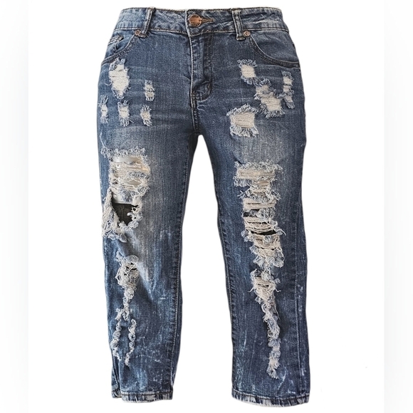 VIP Denim - VIP Jeans Junior Size 5/6 Destroyed Acid Wash Skinny Lowrise Crop Jeans